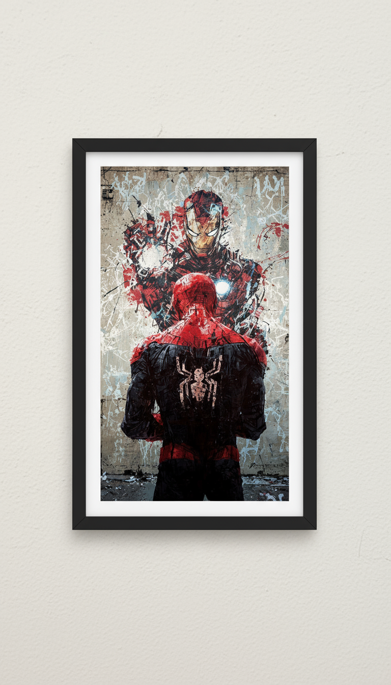 Heroes of the Wall: Spider-Man & Iron Man Street Art Framed Poster