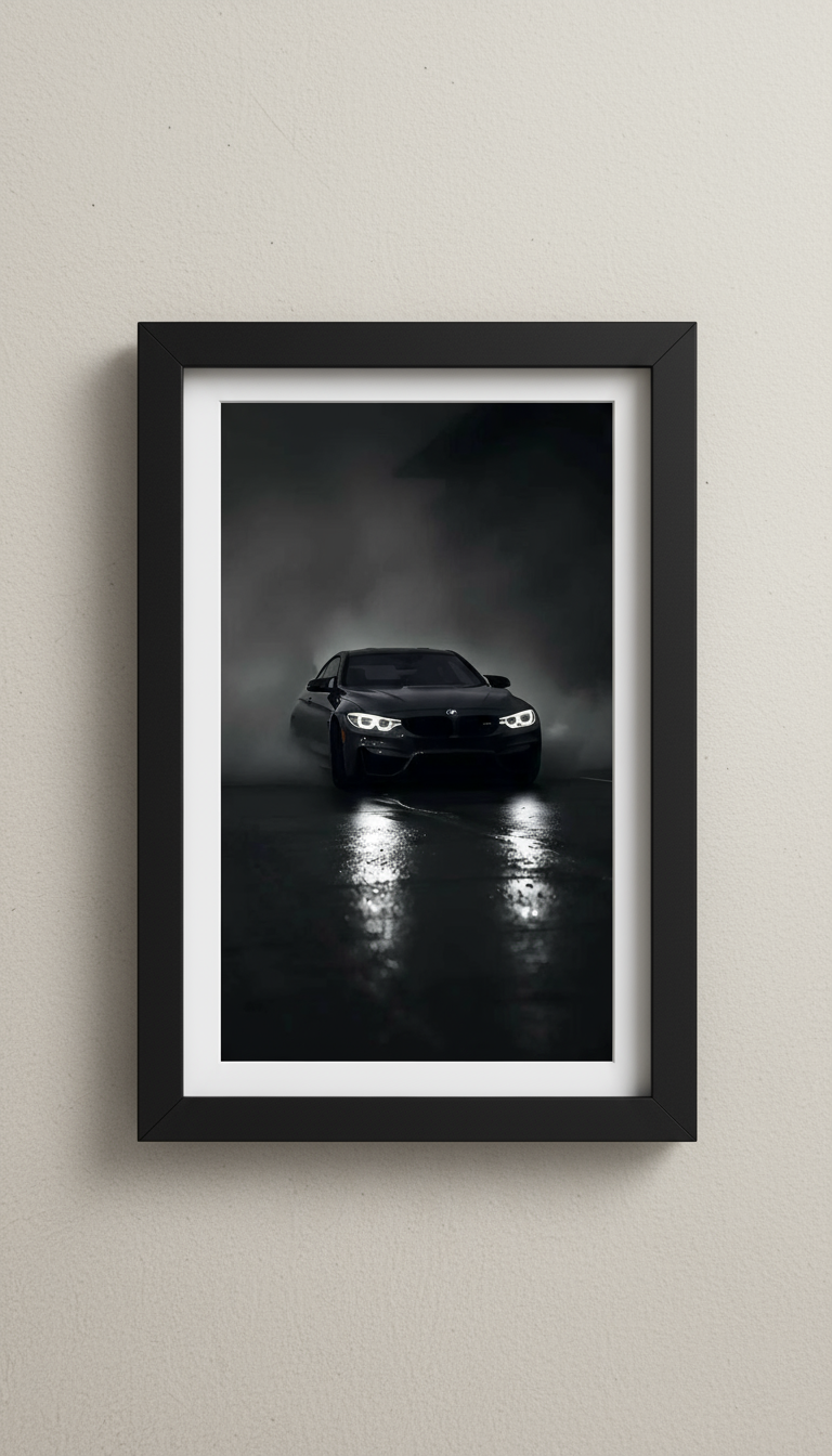 Midnight BMW: Noir Reflections Framed Poster